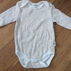 Rabbit + Bear, White & Tan Striped Gender Neutral Baby Bodysuit